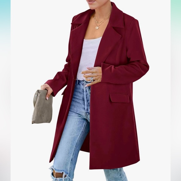 Women's long blazer jacket color wine red Burgundy - Picture 1 of 10